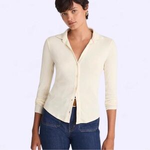 Madewell Camp Collar Long Sleeve Top Vintage Ivory Tencel XS